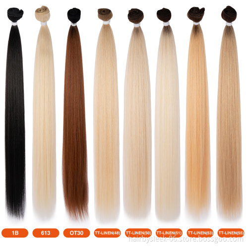 Rebecca 12 ~ 36 inches natural black blonde color high resistant fiber bone straight synthetic hair bundles with closure
